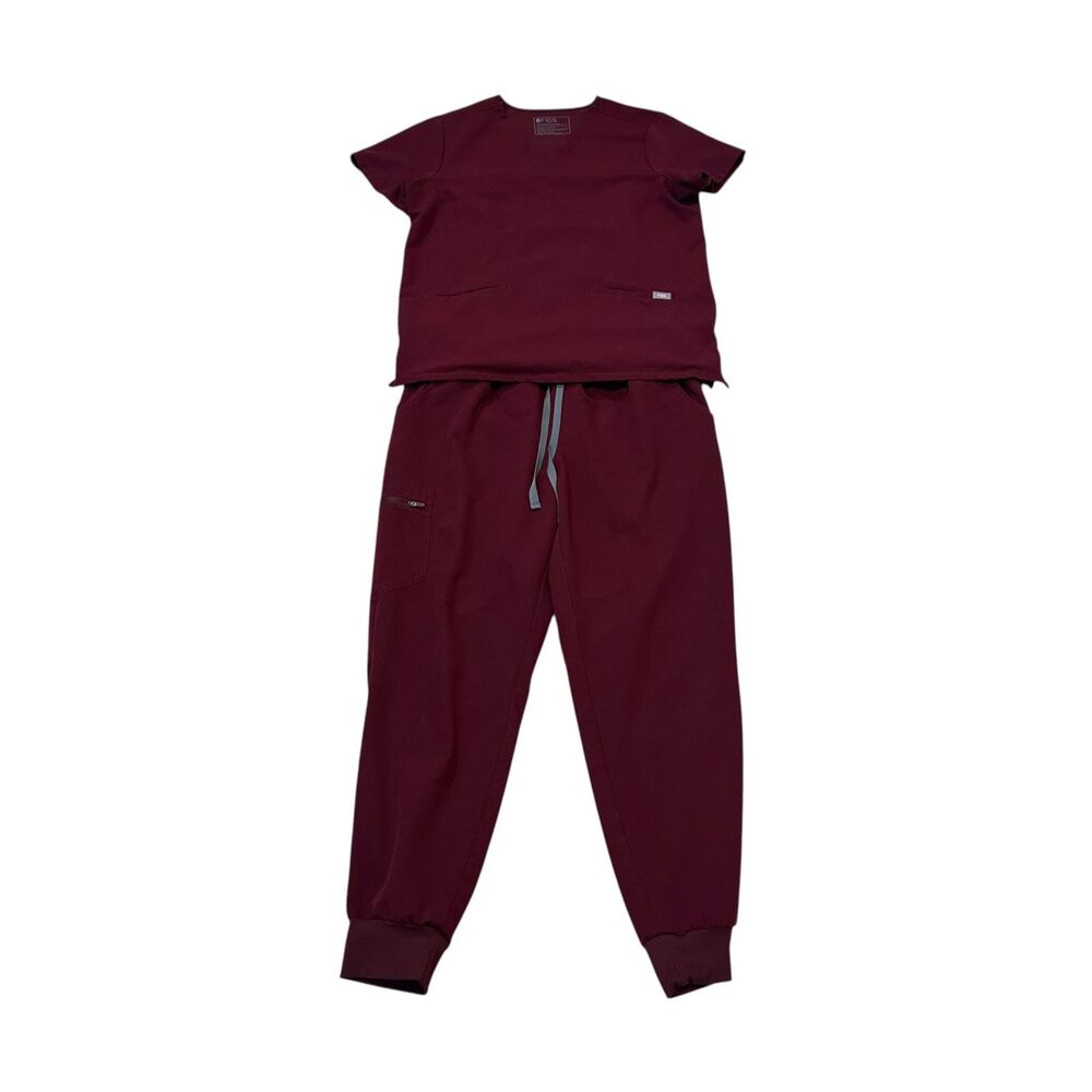 Figs Casma Scrub Top Size L with Zamora Jogger Scrub Pant Size XL in Burgundy